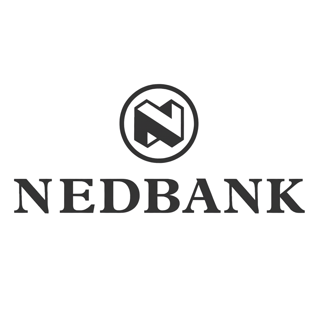 The official dark grey logo for Nedbank South Africa, featuring the 'N' emblem, on a solid black background.