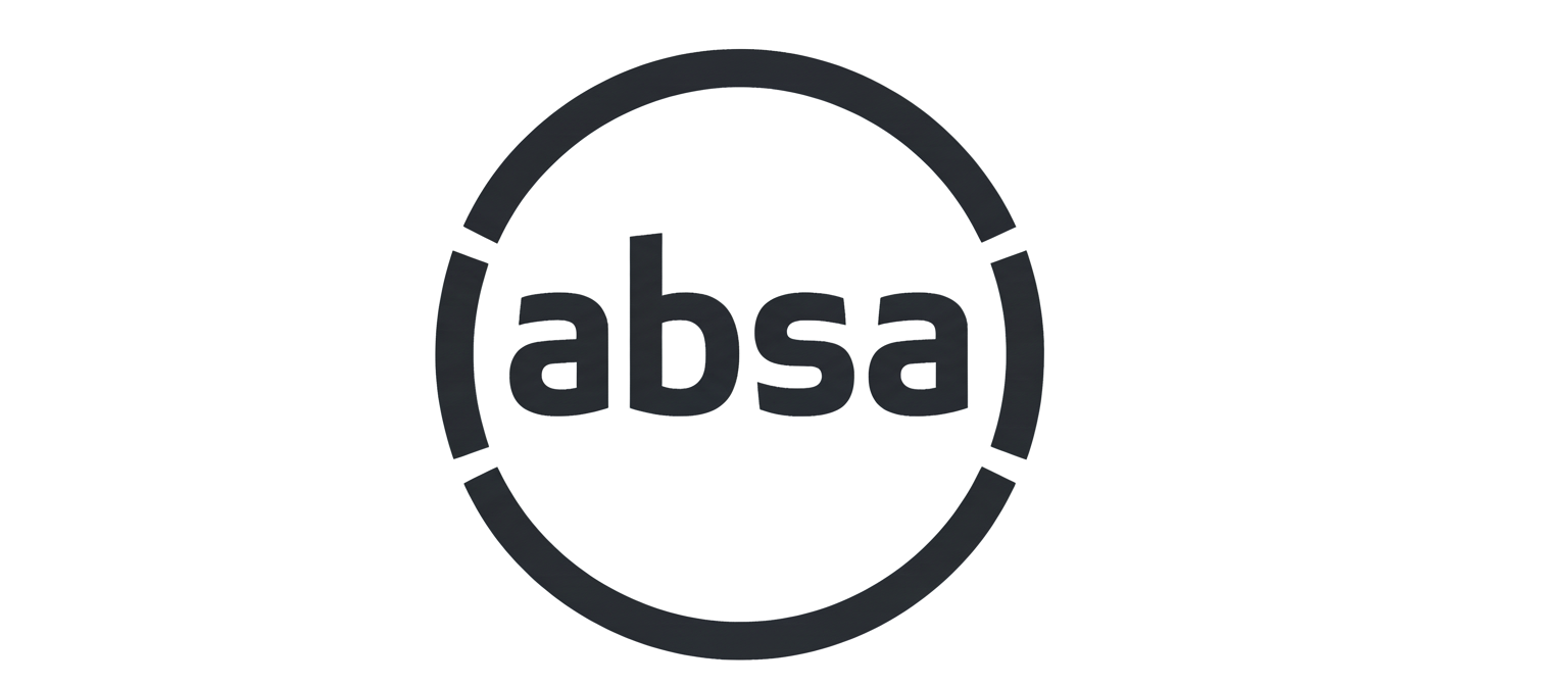 The dark grey, circular logo for ABSA Bank South Africa, shown on a black background.